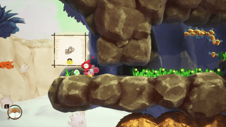 Climb up the vines and back to where the flower bushes are
