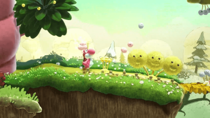 Get to the platform on the left then spread puffs on the grass and tree
