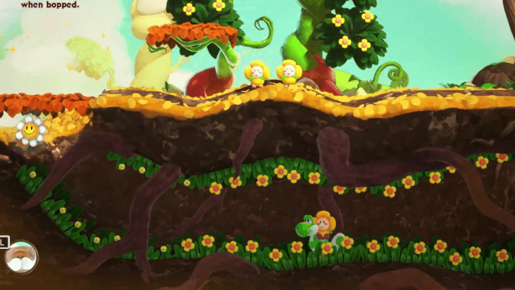Go down the shallow pit and go left to reveal a hidden path. This will lead to the first Smiley Flower