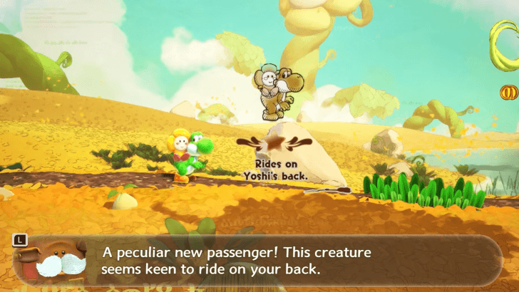 Head further right and Tail Flick next to the flower creature to carry it. You can Tail Flick by pressing the X button