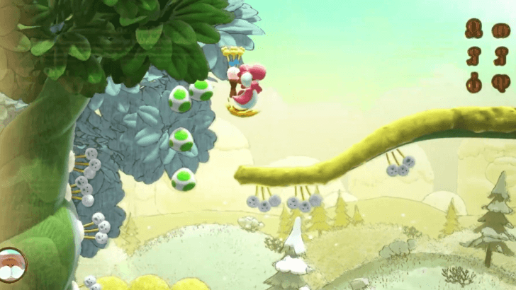 Use the giant white puff creatures to get onto the branch to the upper right